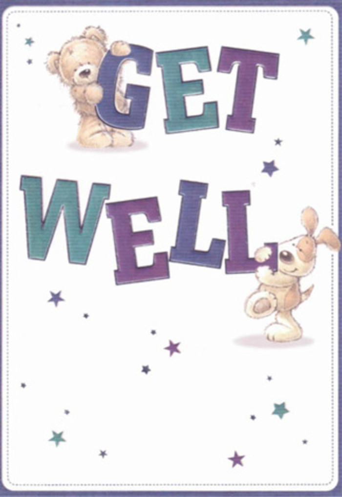 This get well card is a gentle celebration-two lovable friends, a plush bear and an affectionate puppy, brighten the page as they send a heartfelt message across a lively patchwork of indigo and aqua. With big, expressive lettering and playful stars scattering their wishes in all directions, the design carries the easy confidence and positivity found in Islington's best-loved gathering spots. Textures come alive: the bear's honeyed fluff and the puppy's velvety ears offer a comforting tactility, like the soft petals of a freshly arranged bouquet awaiting delivery near Highbury Corner. Emotions are etched gently in each line and hue, the overall effect a buoyant sense of hope and reassurance that transcends age. As someone who regularly sends flowers to support a loved one's recovery, I sense the same devotion here as in every carefully chosen stem hand-delivered across Islington. Picture this card accompanying an armful of tulips or roses, elevating both gesture and mood. With its airy mood and heartfelt sincerity, this illustration is crafted to lift spirits and spark gentle smiles, wherever it travels in the N1 area.